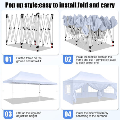 🔥[Hot sale]🔥10x20Pop up Canopy Tent with 6 sidewalls Commercial Heavy Duty Canopy UPF 50+ All Weather Waterproof Outdoor Wedding Party Tents