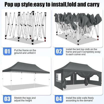 🔥[Hot sale]🔥10x20Pop up Canopy Tent with 6 sidewalls Commercial Heavy Duty Canopy UPF 50+ All Weather Waterproof Outdoor Wedding Party Tents