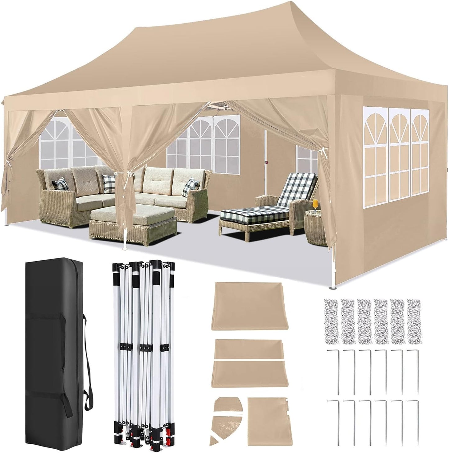 🔥[Hot sale]🔥10x20Pop up Canopy Tent with 6 sidewalls Commercial Heavy Duty Canopy UPF 50+ All Weather Waterproof Outdoor Wedding Party Tents