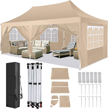 🔥[Hot sale]🔥10x20Pop up Canopy Tent with 6 sidewalls Commercial Heavy Duty Canopy UPF 50+ All Weather Waterproof Outdoor Wedding Party Tents