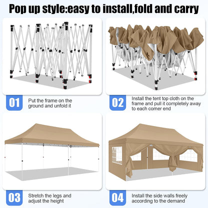 🔥[Hot sale]🔥10x20Pop up Canopy Tent with 6 sidewalls Commercial Heavy Duty Canopy UPF 50+ All Weather Waterproof Outdoor Wedding Party Tents