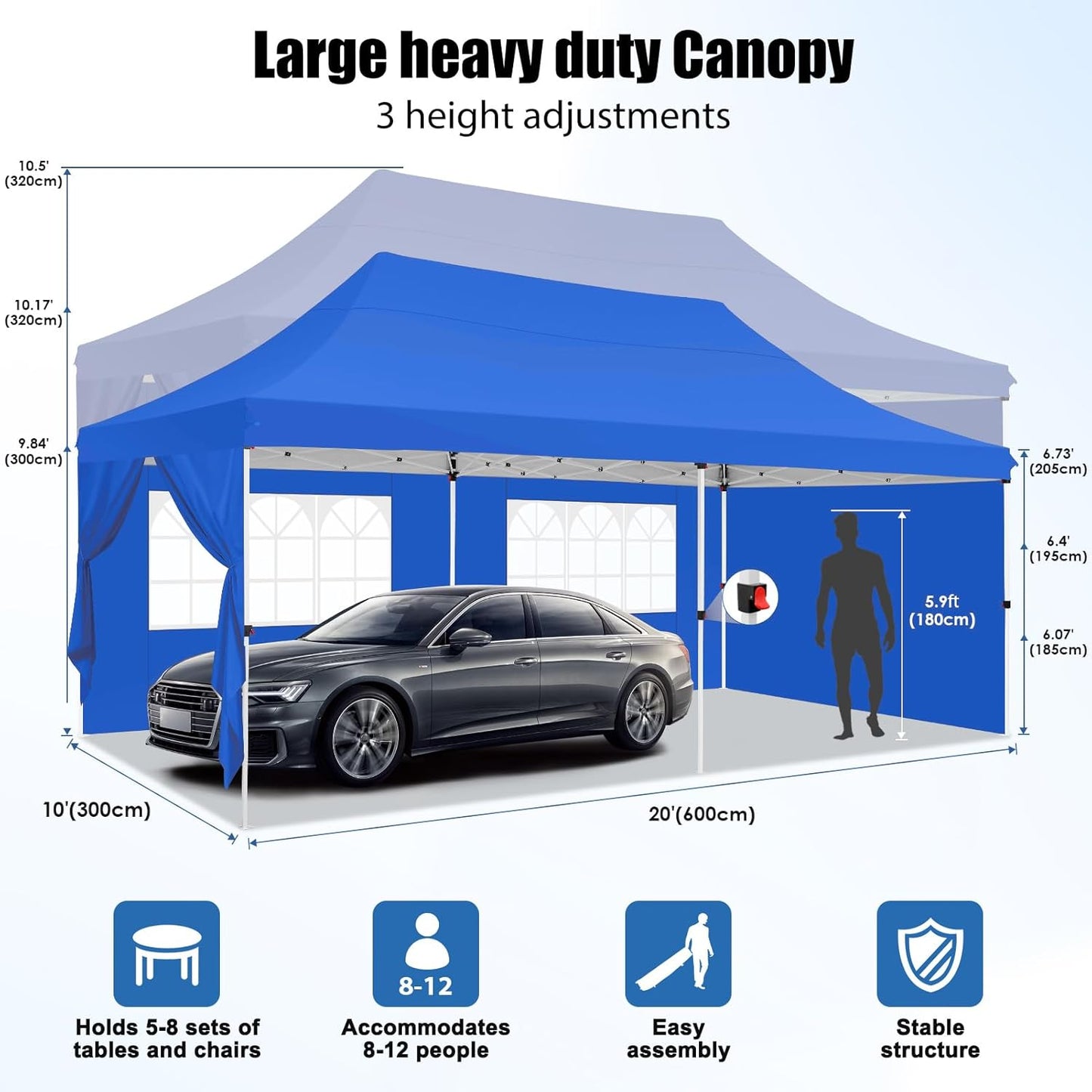 🔥[Hot sale]🔥10x20Pop up Canopy Tent with 6 sidewalls Commercial Heavy Duty Canopy UPF 50+ All Weather Waterproof Outdoor Wedding Party Tents