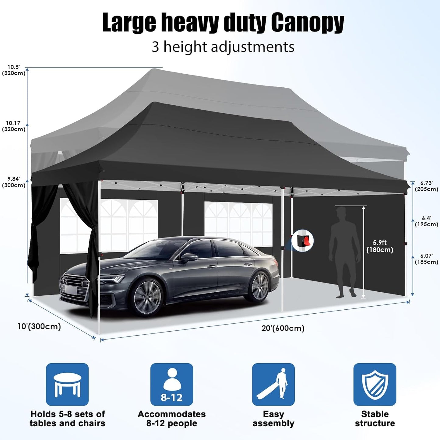 🔥[Hot sale]🔥10x20Pop up Canopy Tent with 6 sidewalls Commercial Heavy Duty Canopy UPF 50+ All Weather Waterproof Outdoor Wedding Party Tents