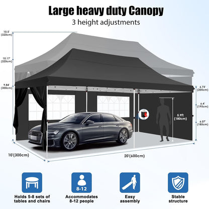 🔥[Hot sale]🔥10x20Pop up Canopy Tent with 6 sidewalls Commercial Heavy Duty Canopy UPF 50+ All Weather Waterproof Outdoor Wedding Party Tents