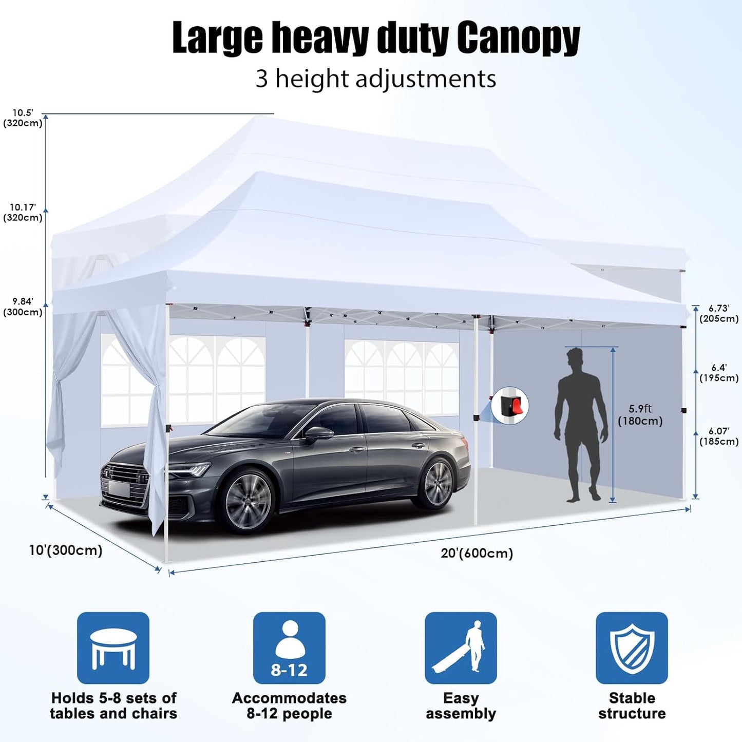 🔥[Hot sale]🔥10x20Pop up Canopy Tent with 6 sidewalls Commercial Heavy Duty Canopy UPF 50+ All Weather Waterproof Outdoor Wedding Party Tents