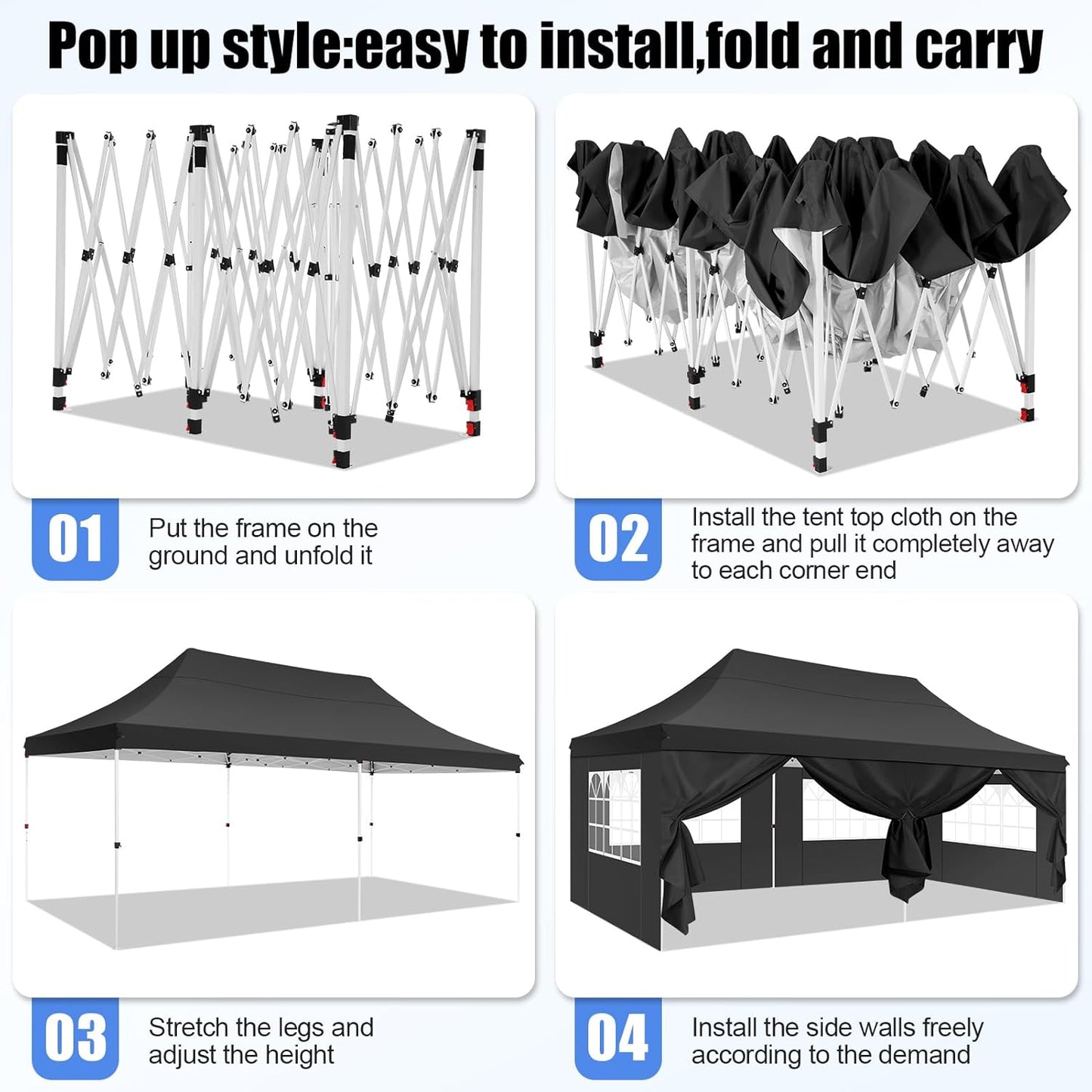 🔥[Hot sale]🔥10x20Pop up Canopy Tent with 6 sidewalls Commercial Heavy Duty Canopy UPF 50+ All Weather Waterproof Outdoor Wedding Party Tents