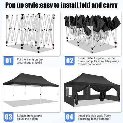 🔥[Hot sale]🔥10x20Pop up Canopy Tent with 6 sidewalls Commercial Heavy Duty Canopy UPF 50+ All Weather Waterproof Outdoor Wedding Party Tents