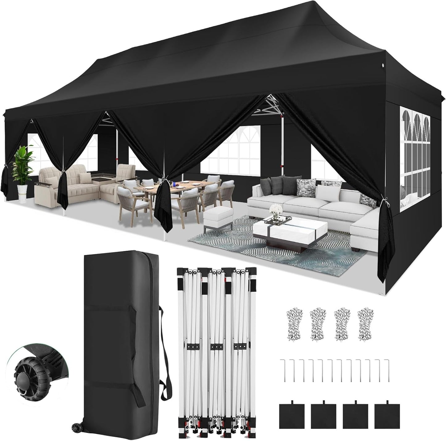 🔥[Hot sale]🔥10x20Pop up Canopy Tent with 6 sidewalls Commercial Heavy Duty Canopy UPF 50+ All Weather Waterproof Outdoor Wedding Party Tents