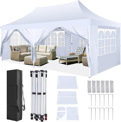🔥[Hot sale]🔥10x20Pop up Canopy Tent with 6 sidewalls Commercial Heavy Duty Canopy UPF 50+ All Weather Waterproof Outdoor Wedding Party Tents