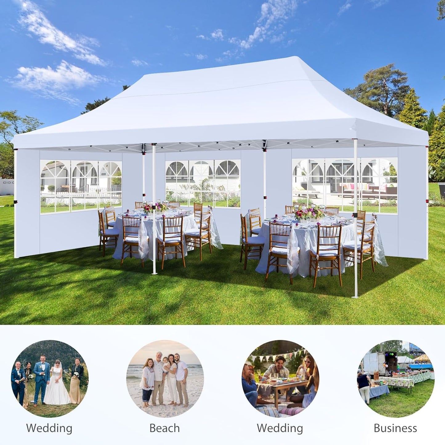 🔥[Hot sale]🔥10x20Pop up Canopy Tent with 6 sidewalls Commercial Heavy Duty Canopy UPF 50+ All Weather Waterproof Outdoor Wedding Party Tents
