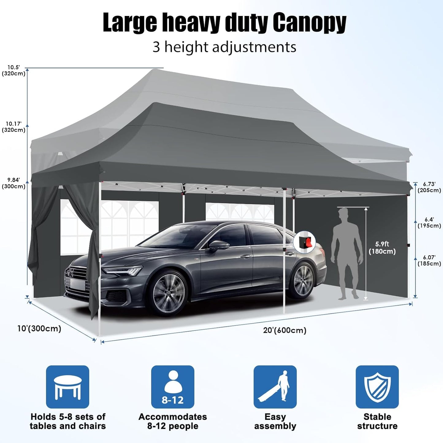 🔥[Hot sale]🔥10x20Pop up Canopy Tent with 6 sidewalls Commercial Heavy Duty Canopy UPF 50+ All Weather Waterproof Outdoor Wedding Party Tents
