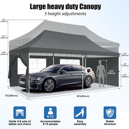 🔥[Hot sale]🔥10x20Pop up Canopy Tent with 6 sidewalls Commercial Heavy Duty Canopy UPF 50+ All Weather Waterproof Outdoor Wedding Party Tents