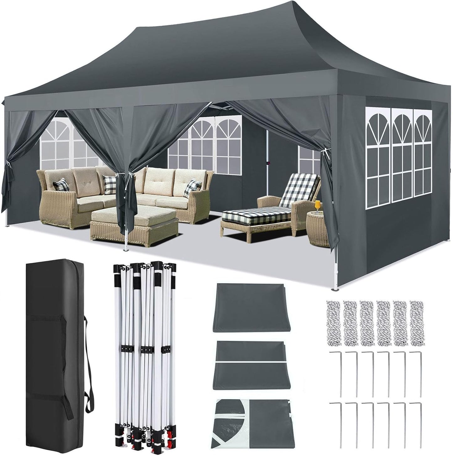 🔥[Hot sale]🔥10x20Pop up Canopy Tent with 6 sidewalls Commercial Heavy Duty Canopy UPF 50+ All Weather Waterproof Outdoor Wedding Party Tents