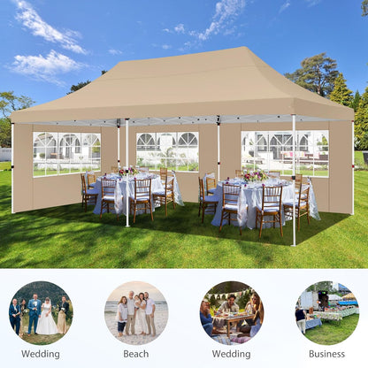 🔥[Hot sale]🔥10x20Pop up Canopy Tent with 6 sidewalls Commercial Heavy Duty Canopy UPF 50+ All Weather Waterproof Outdoor Wedding Party Tents